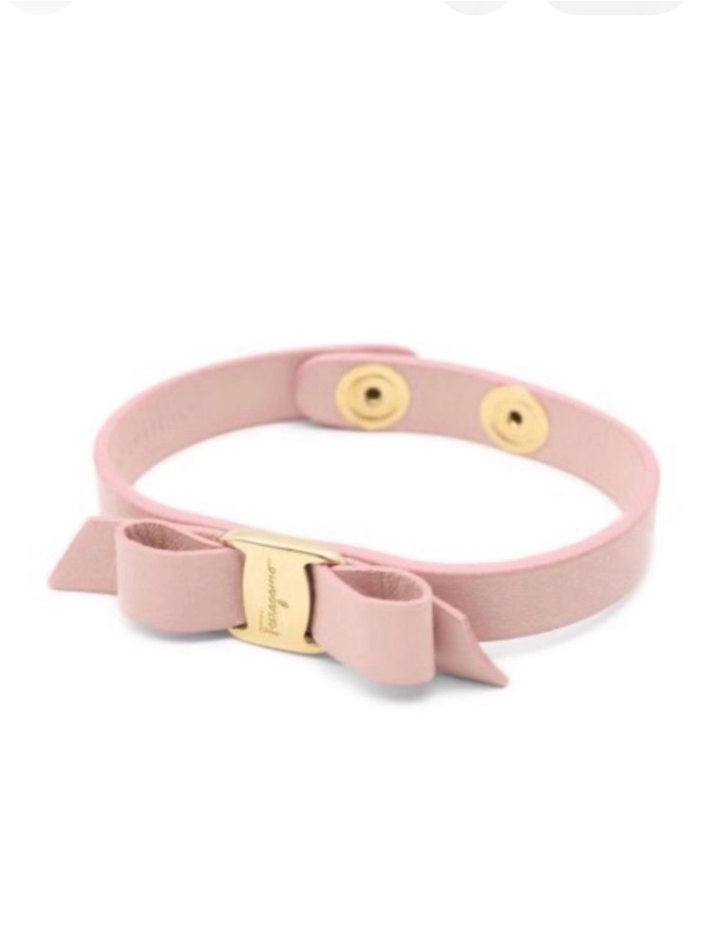 Salvatore Ferragamo Pale Pink Leather Vara Bow Bracelet with Gold Hardware